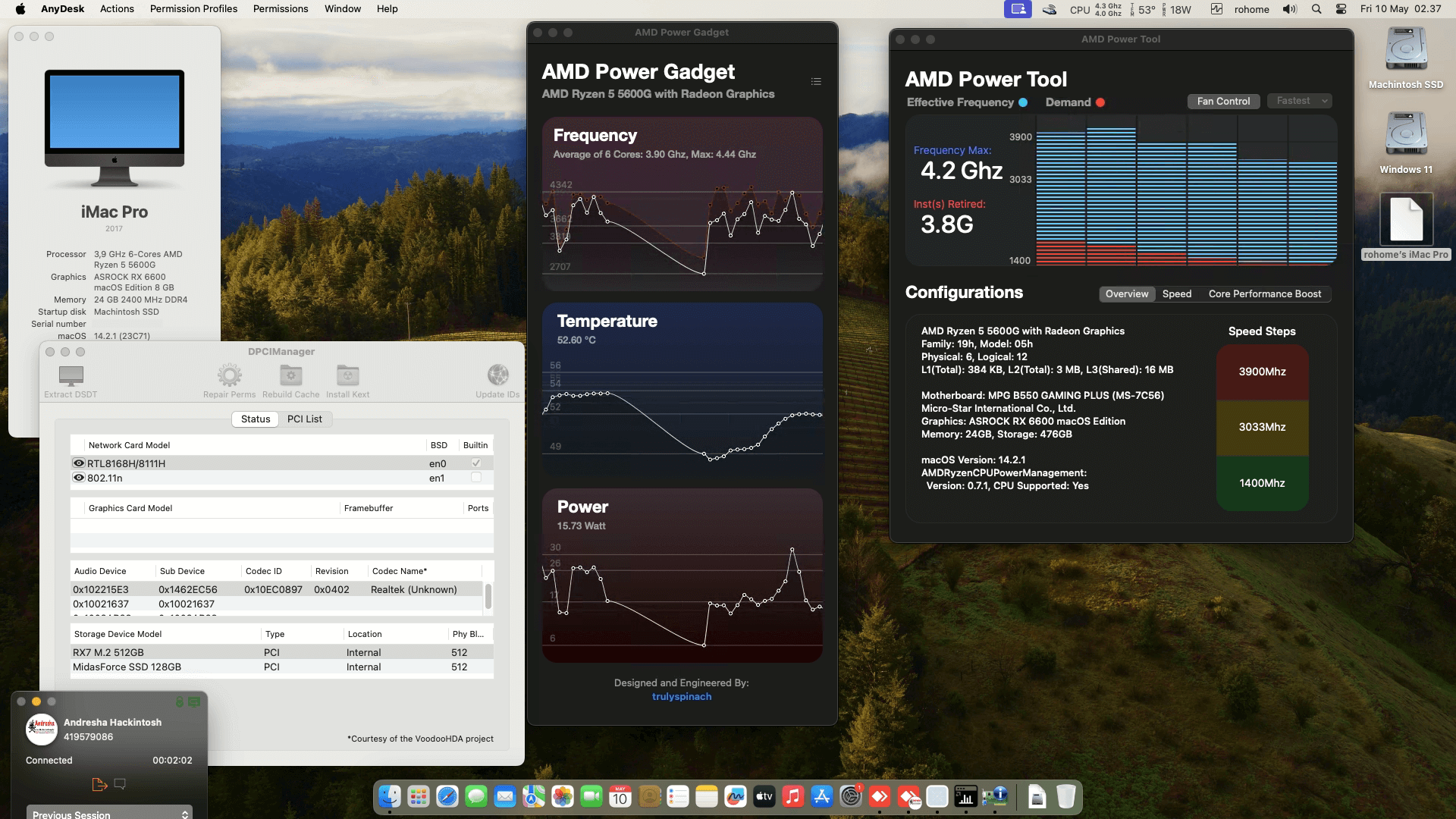 Success Hackintosh macOS Sonoma 14.2.1 Build 23C71 in MSI MPG B550 Gaming Plus + AMD Ryzen 5 5600G + Asrock RX 6600